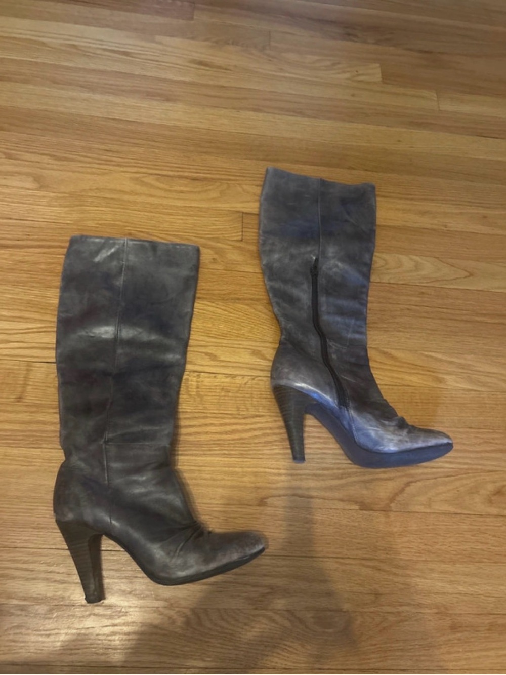 Bronx Women's Tall Heeled Leather Boots in Dark Gray